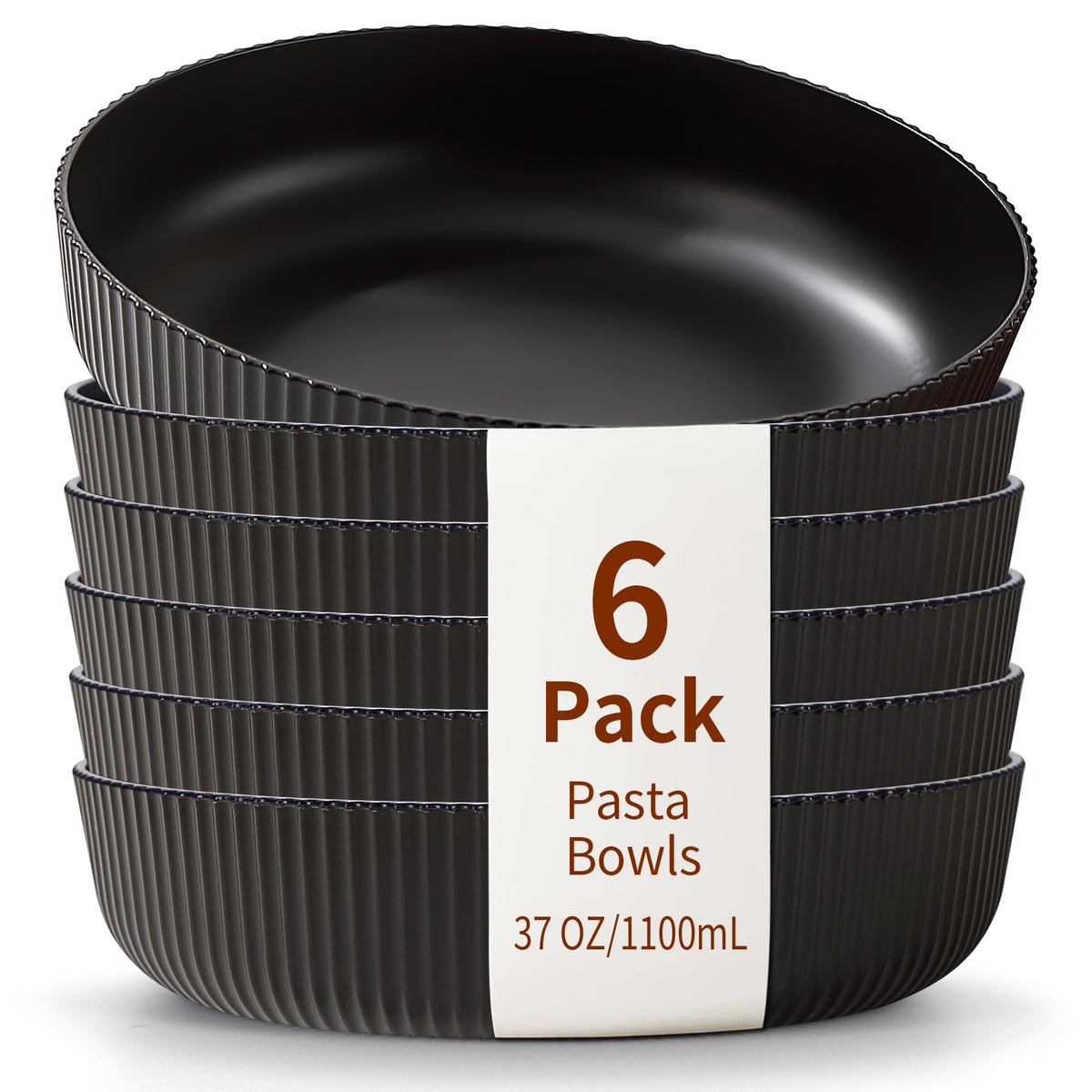 HOMQUEN pasta bowls set of 6 in black for family meals and easy serving