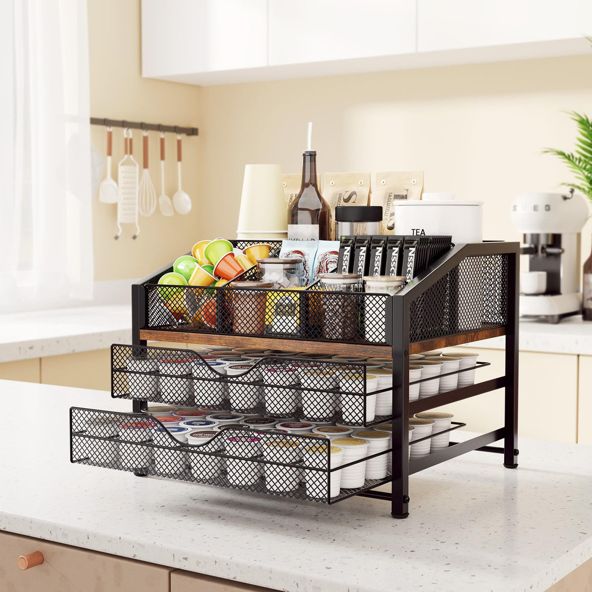 Homsorout K-Cup holder on countertop for quick morning access.