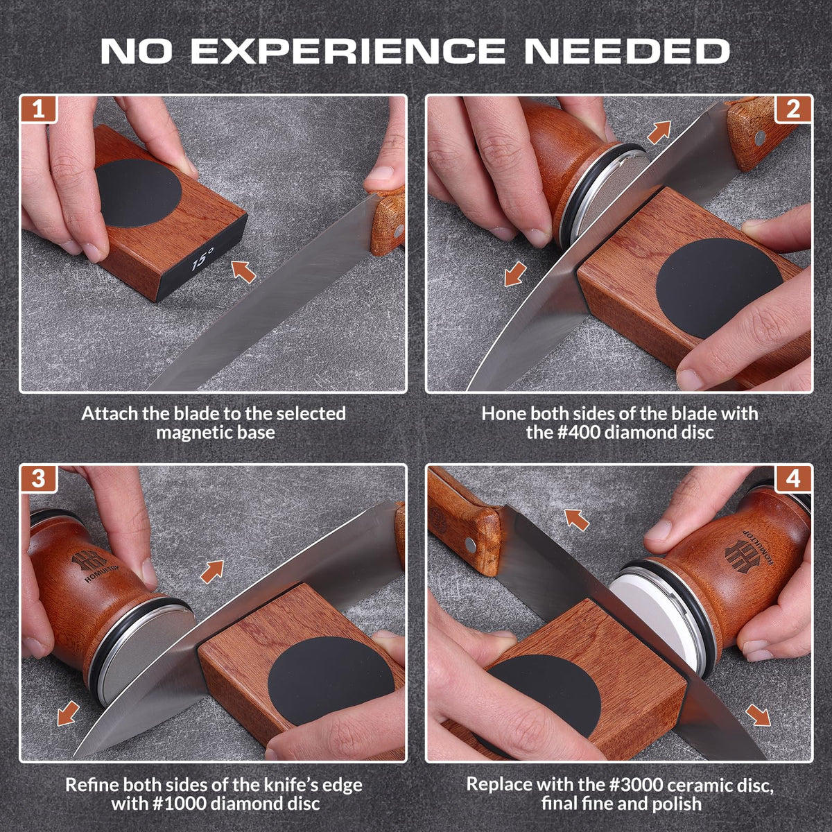 Homultop safety-focused design guides hands away from the sharpening surface.