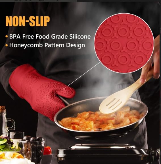 HOMWE BPA-Free silicone oven mitts featuring a non-slip grip for secure cooking