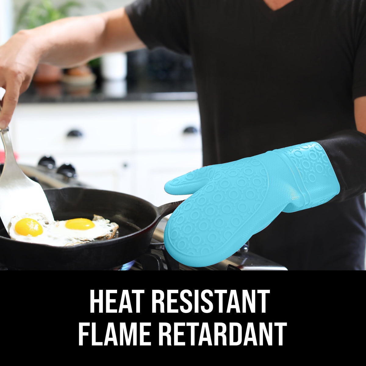 HOMWE extra-long mitts offer extended coverage when reaching into ovens.