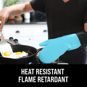 HOMWE extra-long mitts offer extended coverage when reaching into ovens.