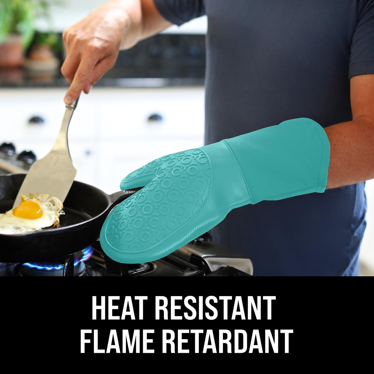 HOMWE non-slip textured palm provides secure grip on pots and grill cookware