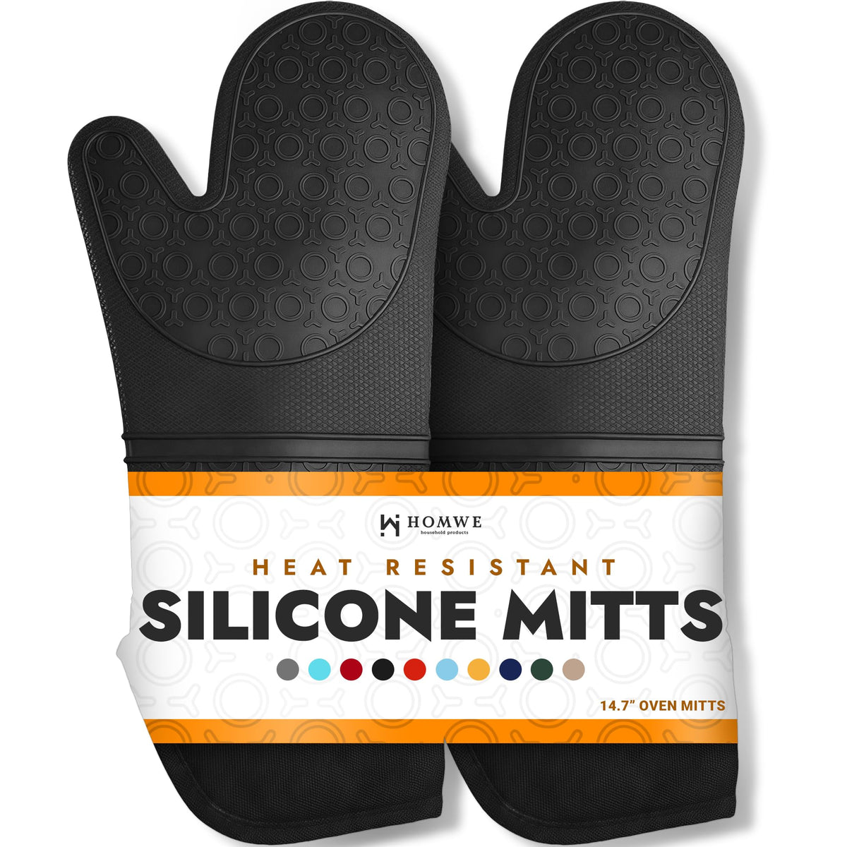 HOMWE oven mitt with 14.7 inch length offers extended wrist protection during oven use.