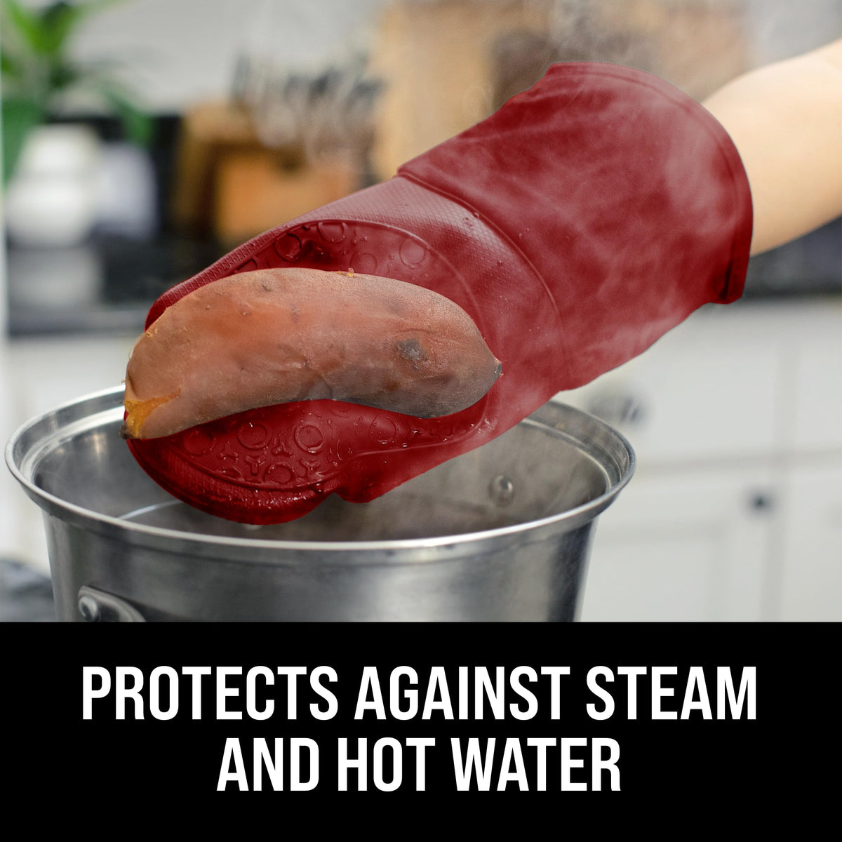 HOMWE non-slip textured palm enables a secure grip on pots.