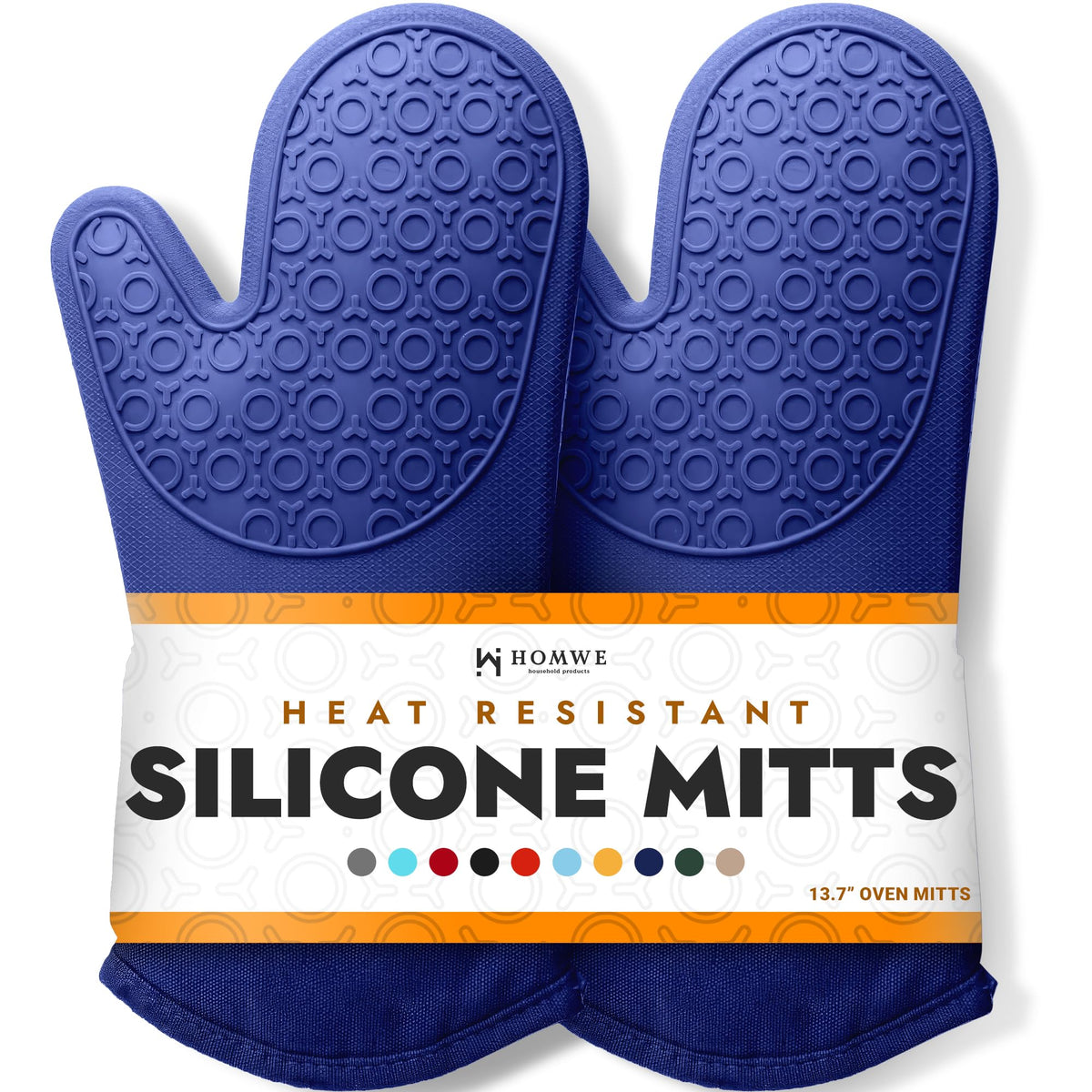HOMWE royal blue oven mitt, 13.7 inches, extended protection for hands.