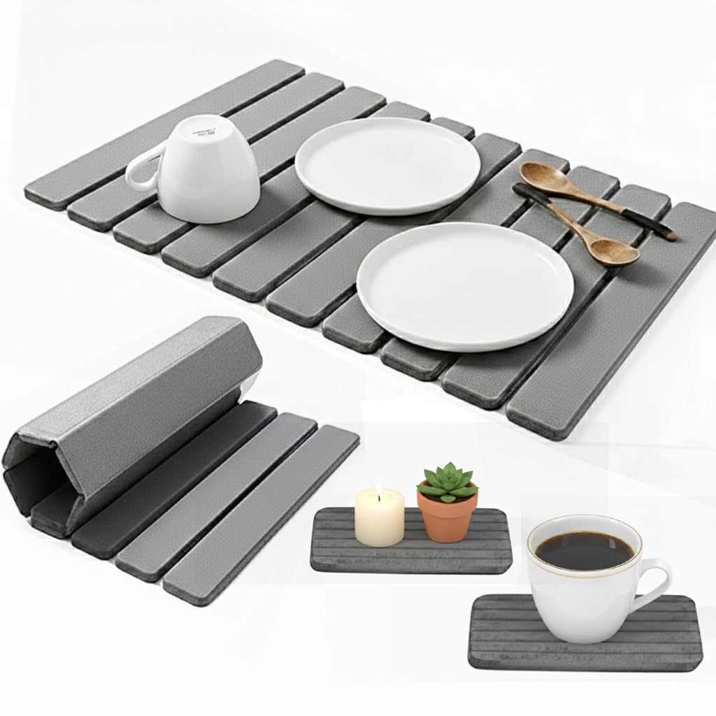 HOMY BLISS drying stone mat on a kitchen counter with large surface for fast moisture pickup.