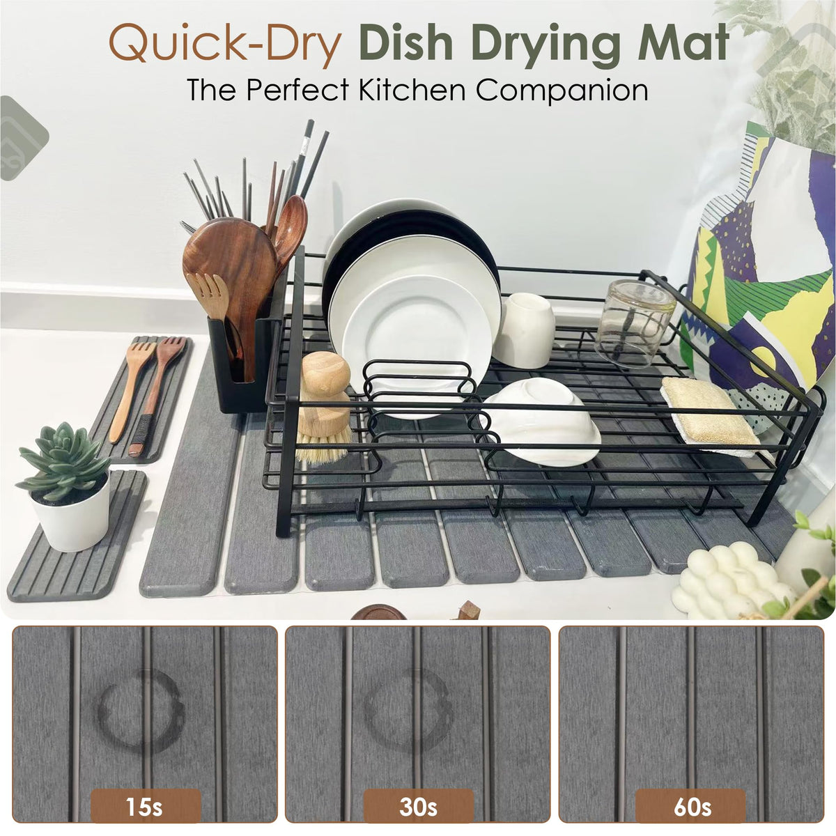 Non-slip base keeps HOMY BLISS mat steady on smooth countertops.