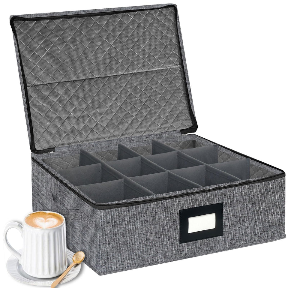Homyfort mug storage box with dividers stacks mugs neatly for easy access