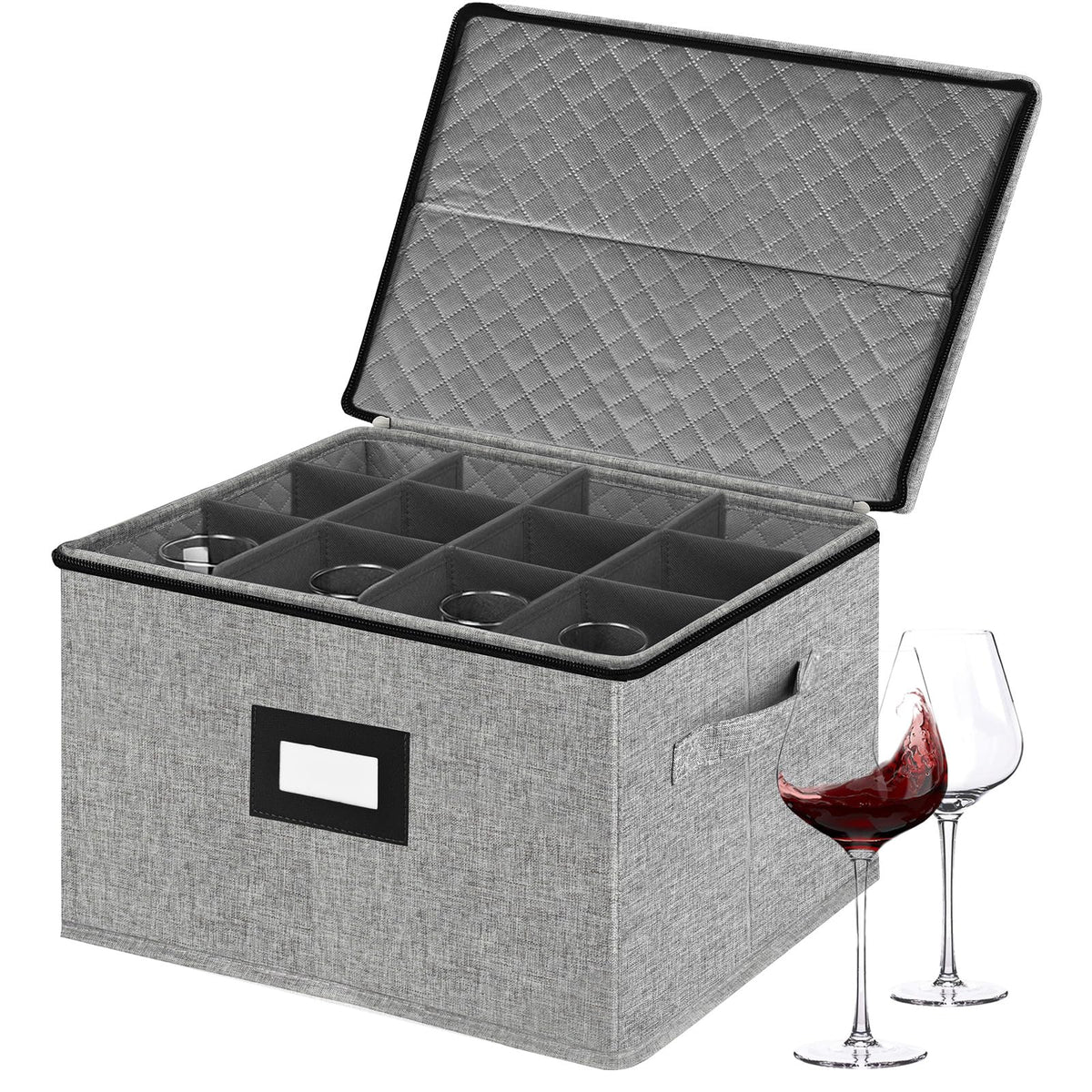 Homyfort Wine Glass Storage Box exterior view shows durable shell for secure storage.