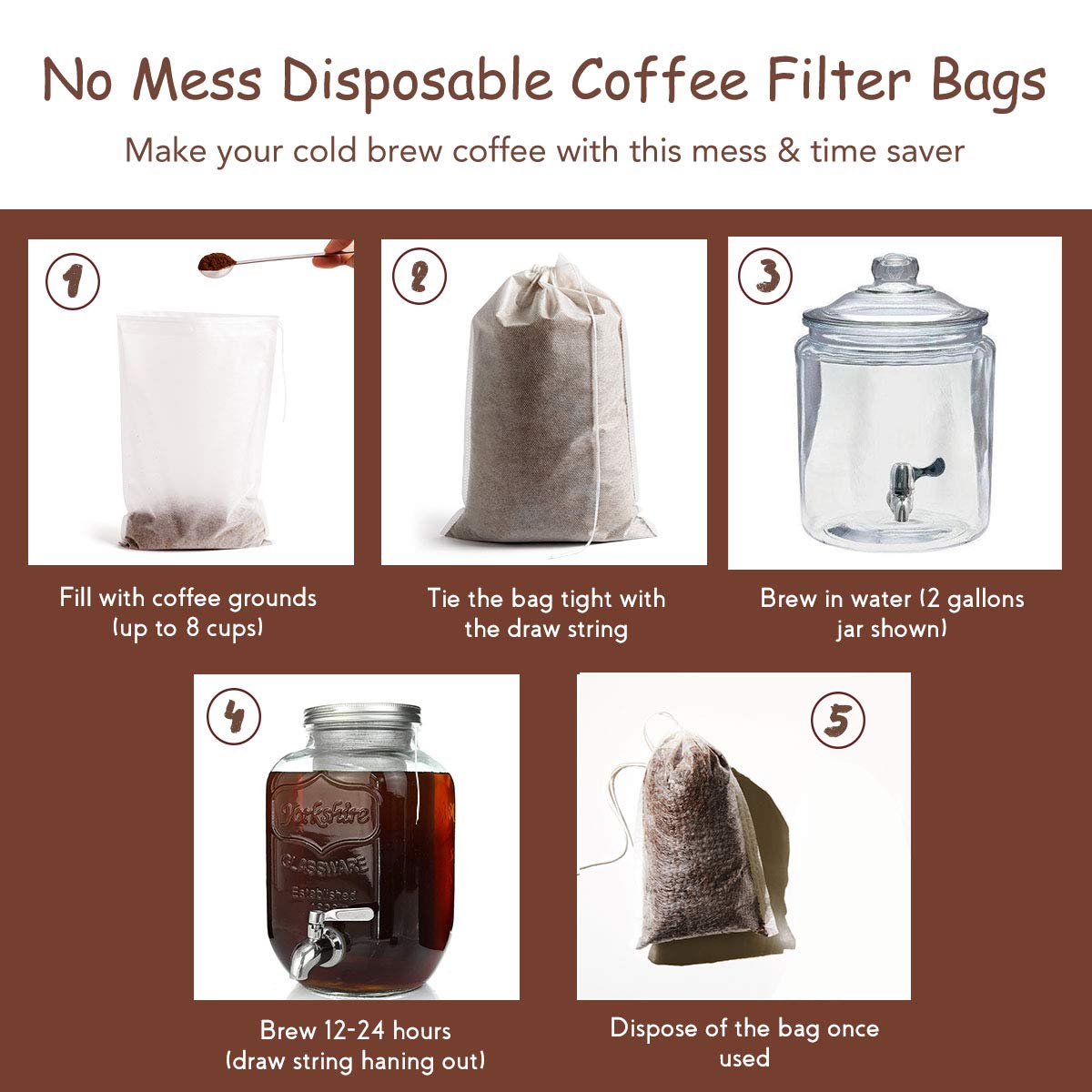 HOMYHEE disposable cold brew bags for mess-free brewing.
