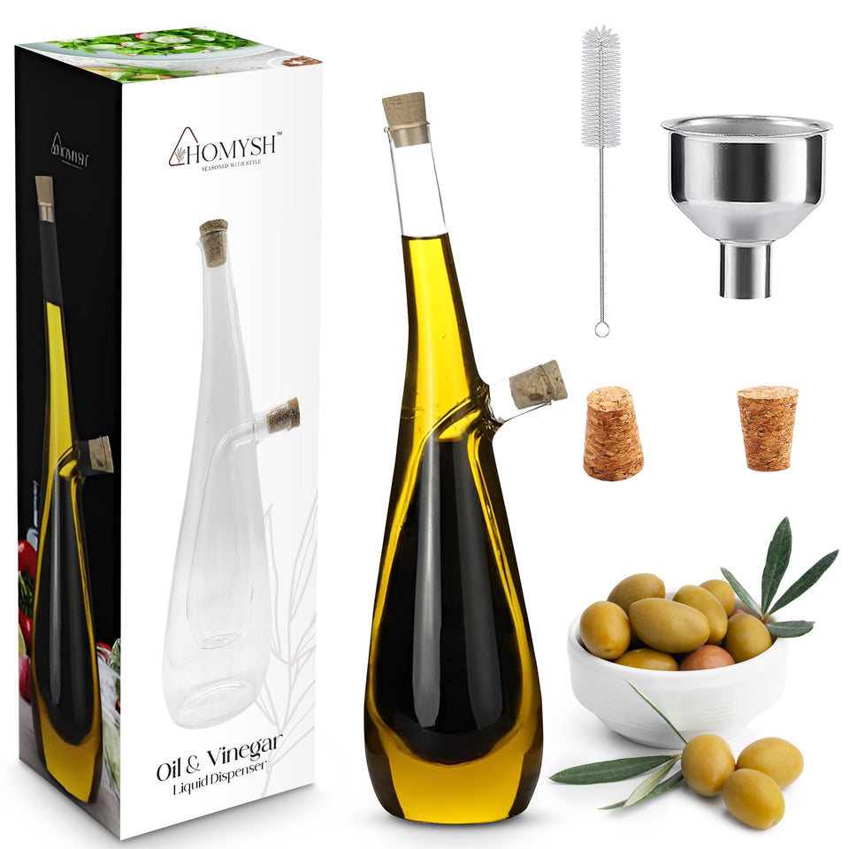 Homysh oil and vinegar dispenser glass bottle pouring for fresh salads
