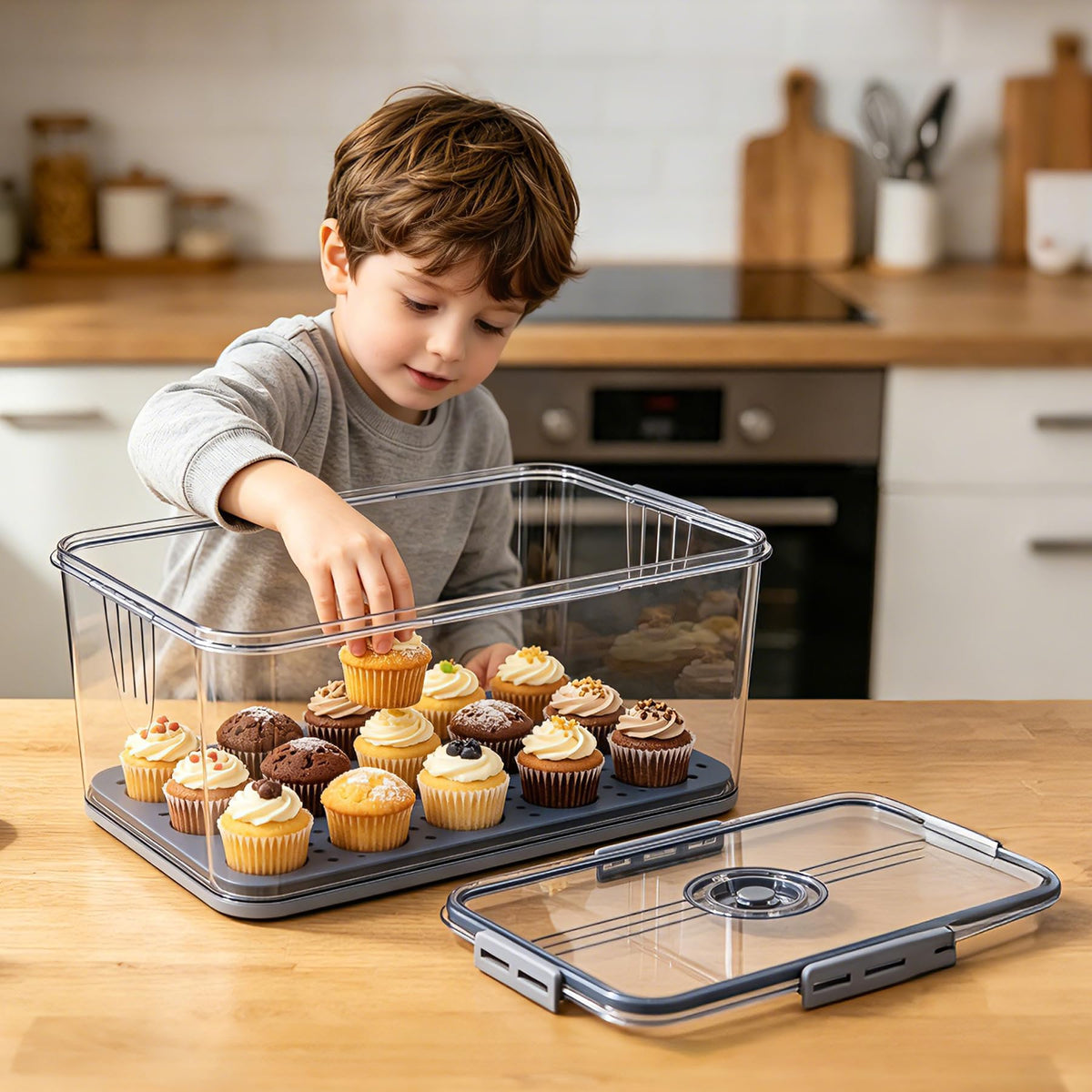 Honbuty bread box on the kitchen counter for easy access and display.