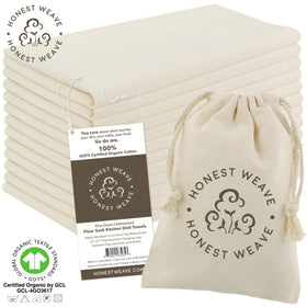 HONEST WEAVE tightly woven towel for lint-free use on glassware and delicate surfaces.