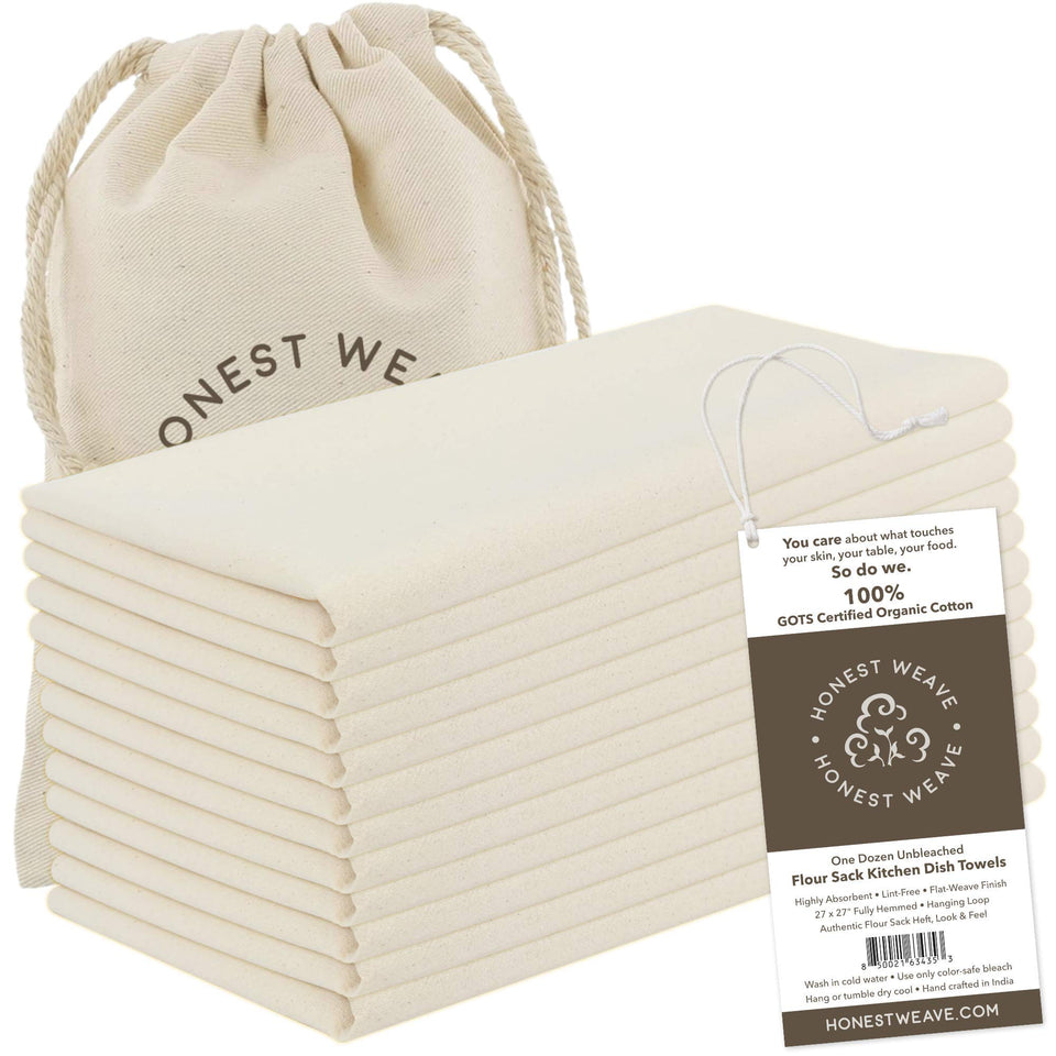 HONEST WEAVE flour sack towel 27x27 natural tan, highly absorbent for daily dish drying.