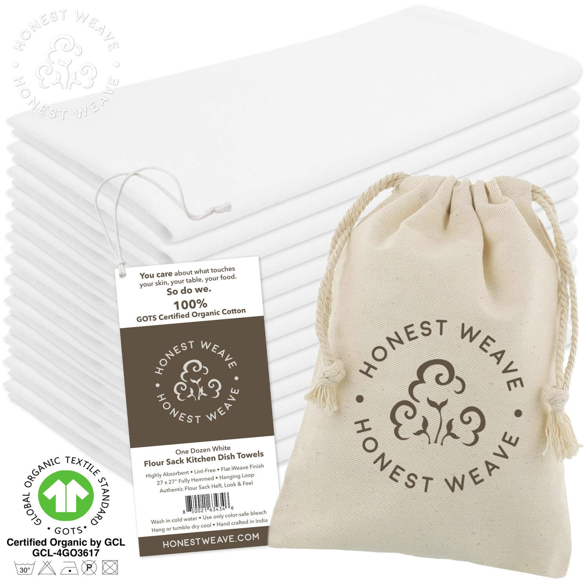 HONEST WEAVE flour-sack-towel ready for dish cleaning and quick wipe-downs
