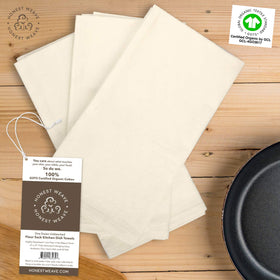 HONEST WEAVE fully hemmed kitchen towel with mitered corners, adding a neat, premium touch.