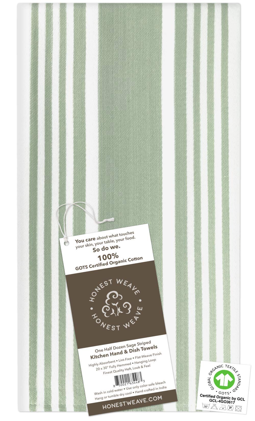 HONEST WEAVE sage stripe kitchen towel large 20x30 inches for quick cleanup