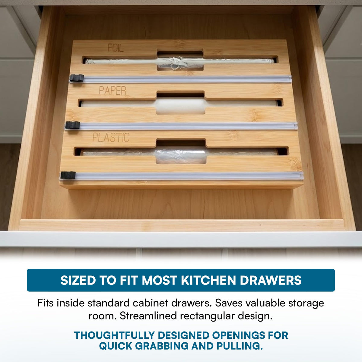 Open compartments show easy access to foil and parchment wraps.
