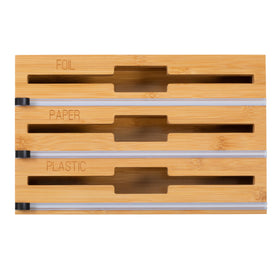 Honey-Can-Do 3-in-1 Bamboo Wrap Organizer, drawer front view, neat wraps at a glance.