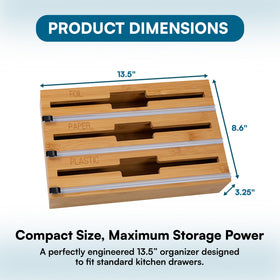 Compact kitchen companion for simplifying wrap storage and access.