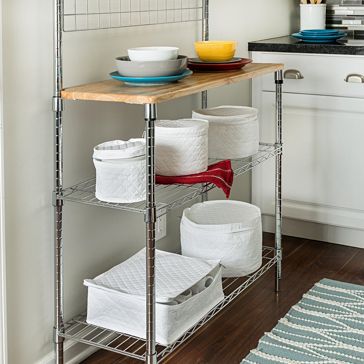 Honey-Can-Do dinnerware storage set: salad plate case cushions delicate plates.