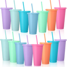 Honeydak 15-pack tumbler with straw and lid in macaron colors, ideal for party favors