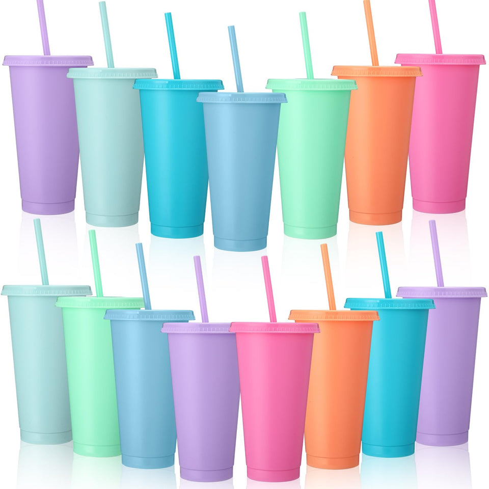 Honeydak 15-pack tumbler with straw and lid in macaron colors, ideal for party favors