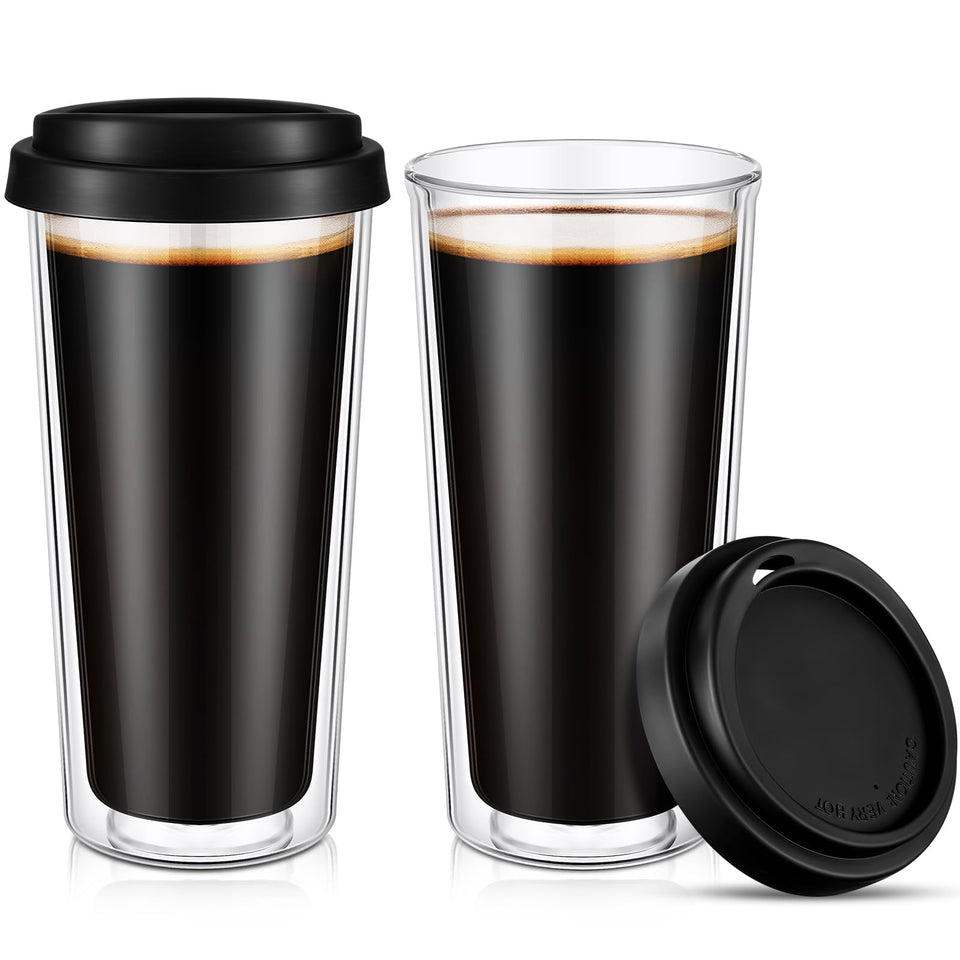 Honeydak 16oz double-walled mug front view with leakproof silicone lid for travel.