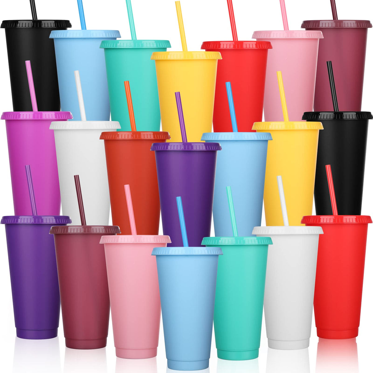 Honeydak 30-pack tumblers with lid and straw, ideal for parties.