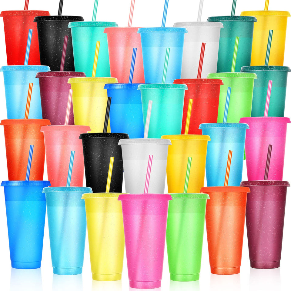 Honeydak 30 pack glitter tumbler with straw and lid for colorful party gifts