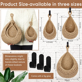 Close-up of Honeydak hanging hooks on teardrop baskets showing durable cotton rope.