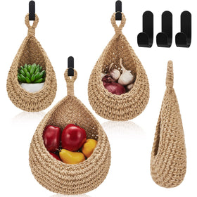 Honeydak boho teardrop wall baskets arranged on a kitchen wall for stylish storage.
