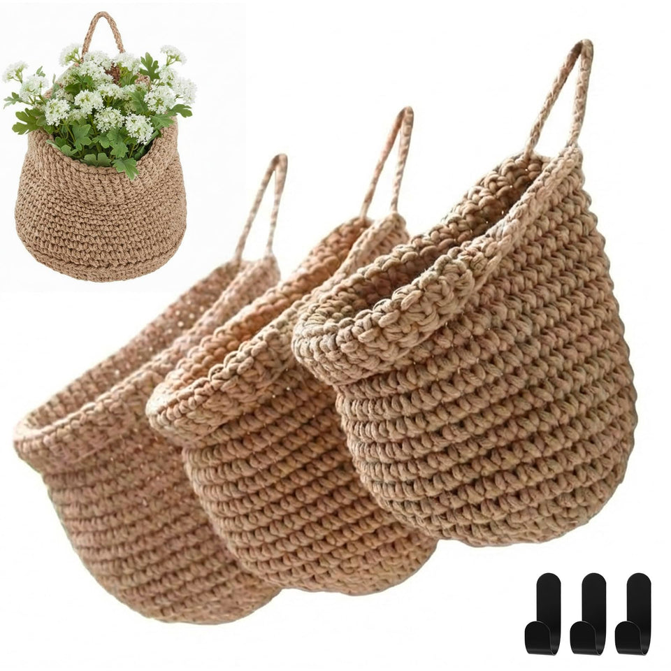 Honeydak teardrop basket in light linen, small size, ideal for onions and garlic storage.