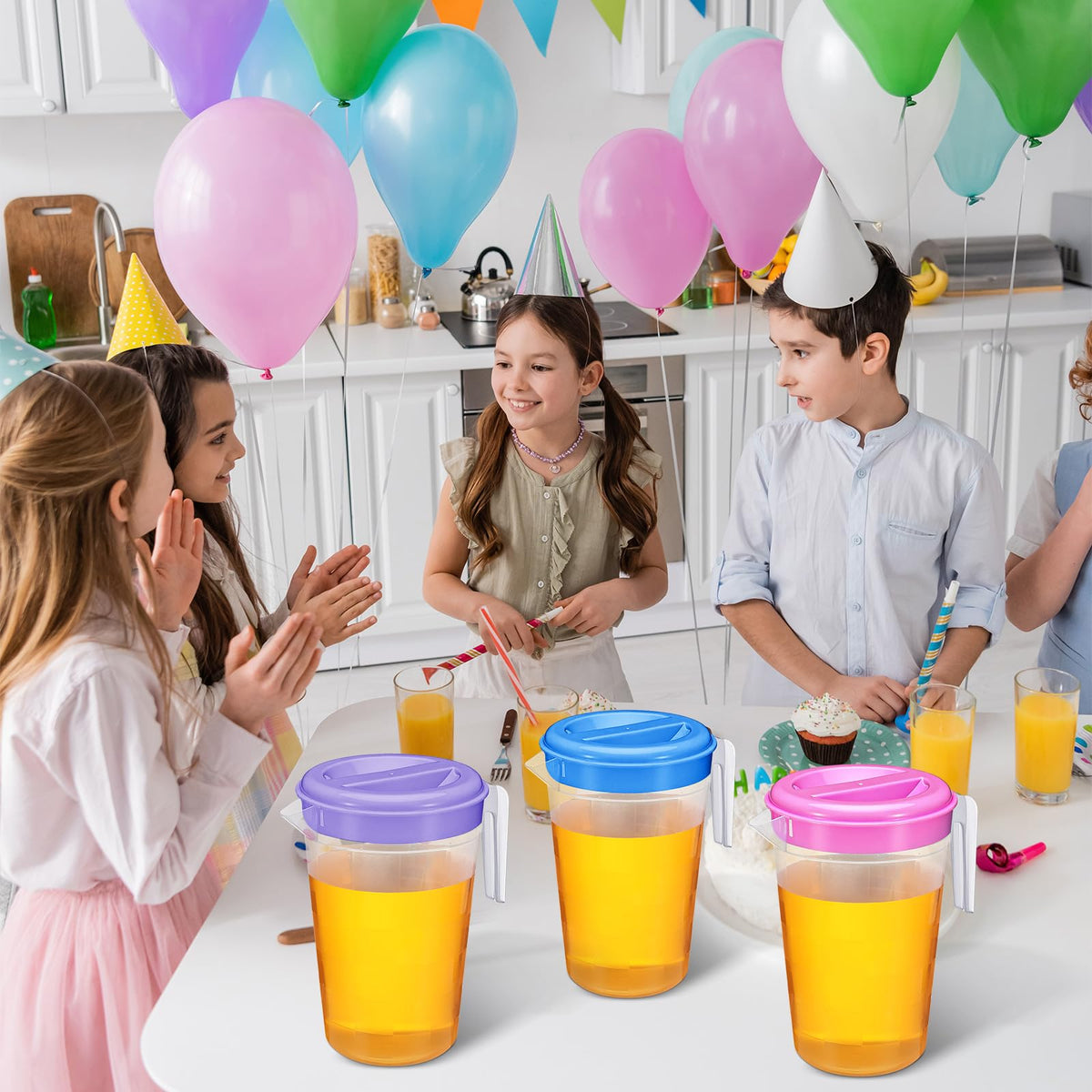 Honeydak colorful lids in green blue pink brighten gatherings