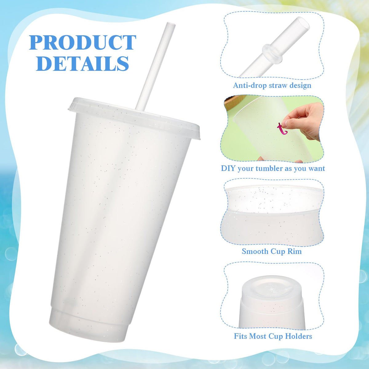 Honeydak glitter sequin tumbler with lid and straw for easy on-the-go hydration.