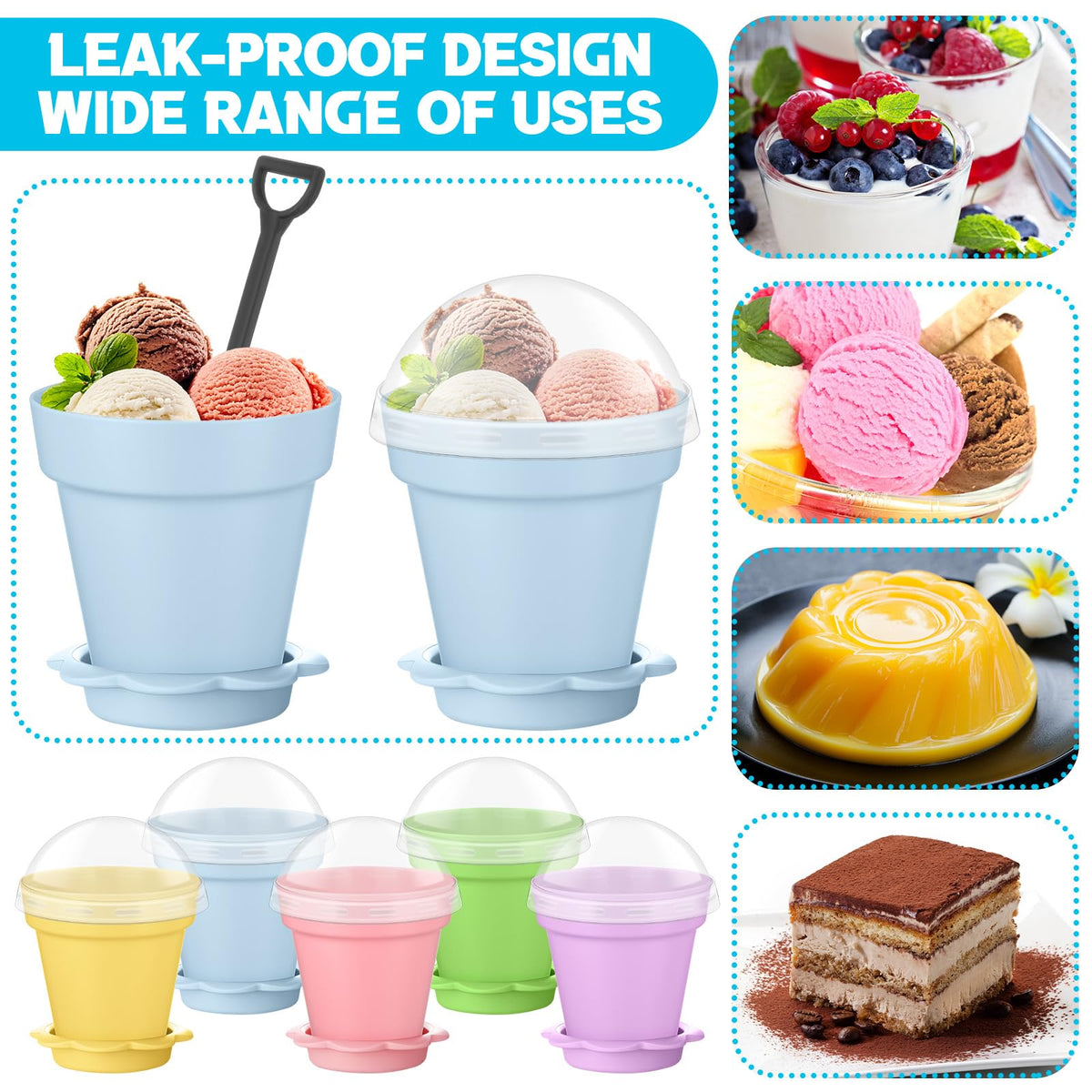 Honeydak ice cream cups close up show sturdy plastic.
