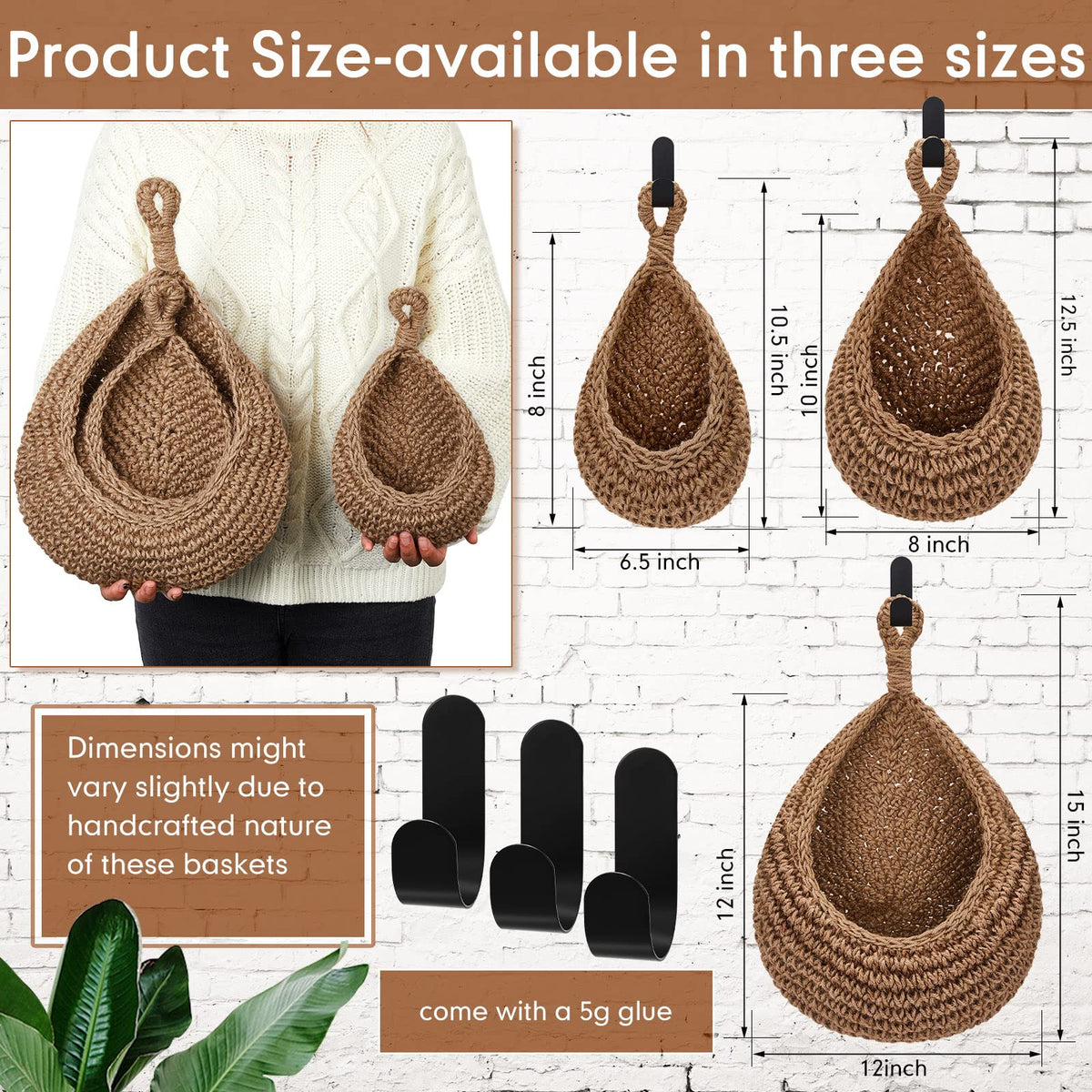 Honeydak jute storage baskets add natural texture and wall space savings.