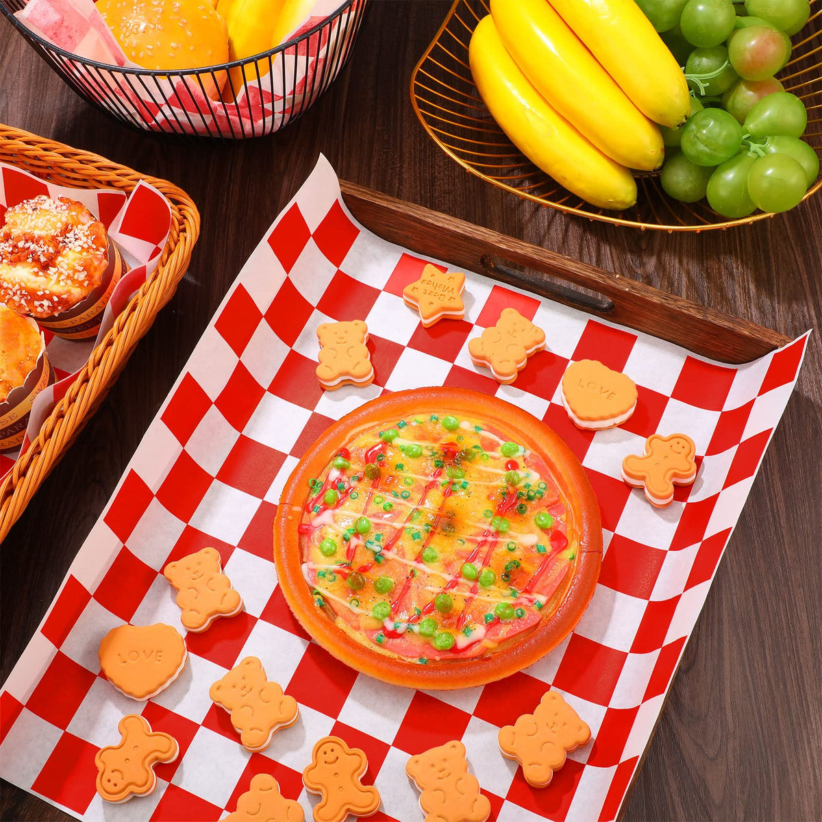 Honeydak picnic grease-resistant wax paper shows vibrant checkered pattern while catching drips