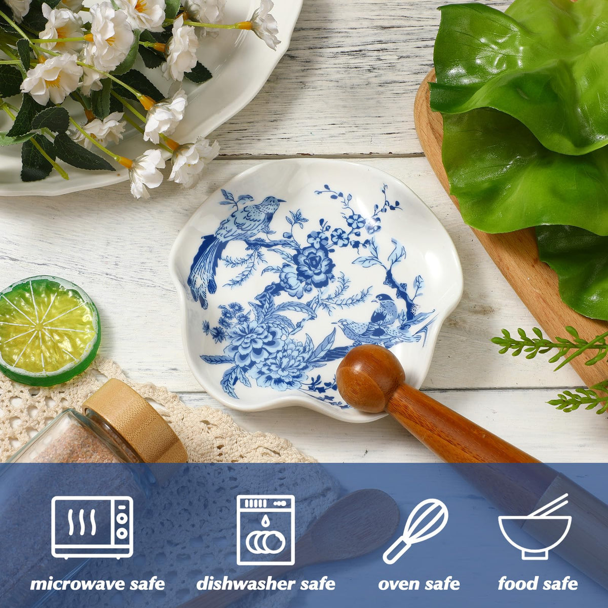 Honeydak porcelain spoon rest for tidy kitchen organization and surface protection