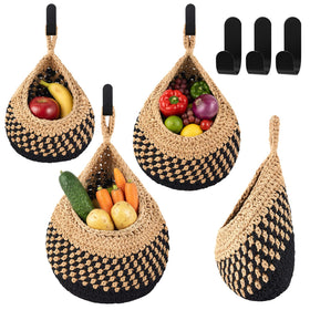 Honeydak teardrop basket in linen black on wall for organized produce