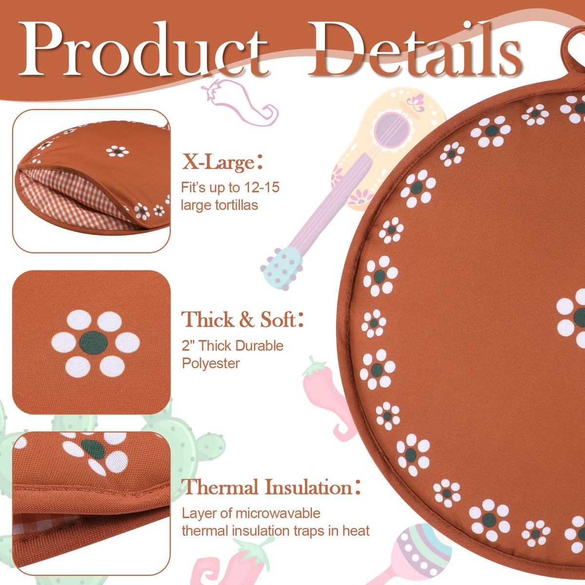 Honeydak tortilla warmer shows dual-sided Talavera design for stylish serving