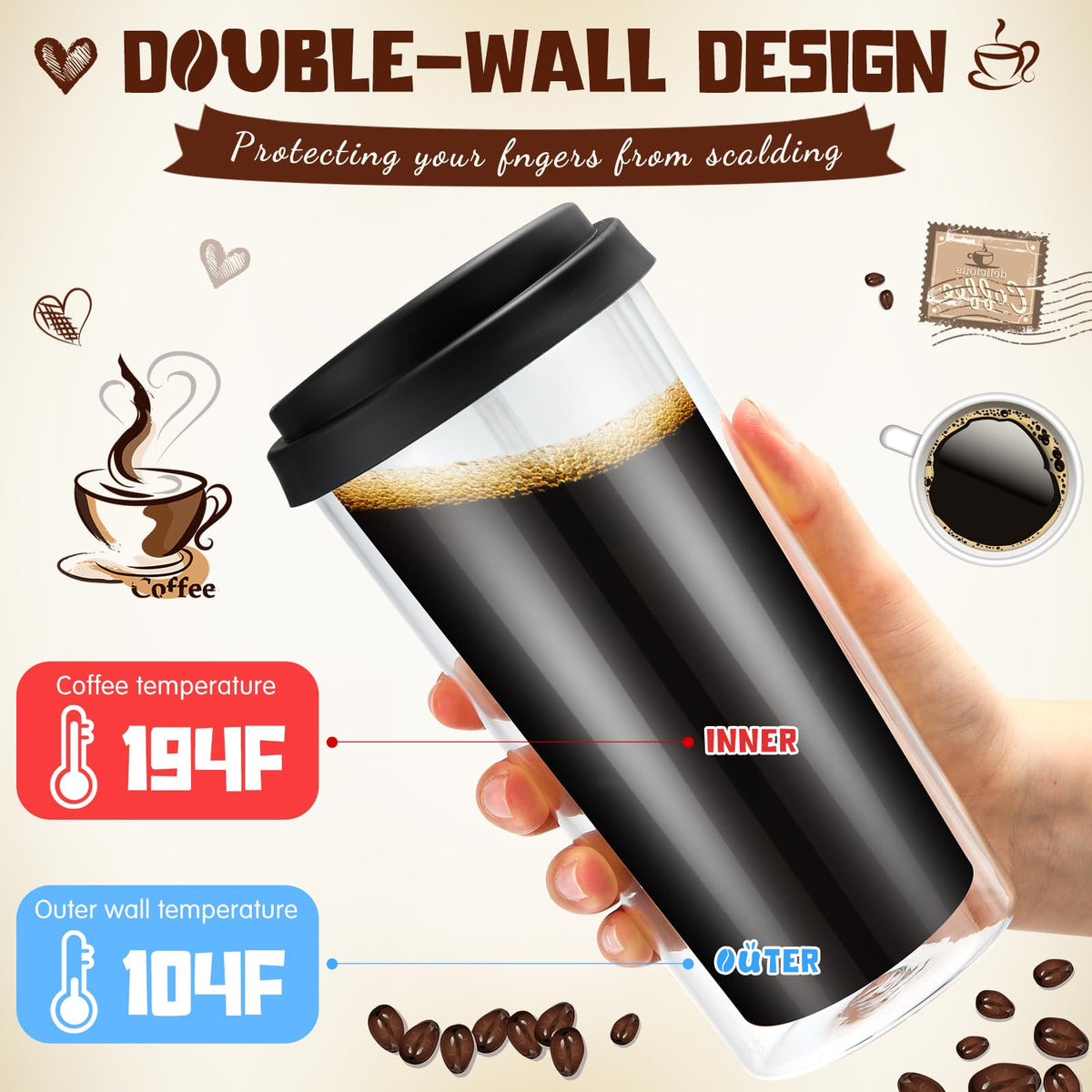 Honeydak travel mug body in clear view suitable for hot or cold beverages.