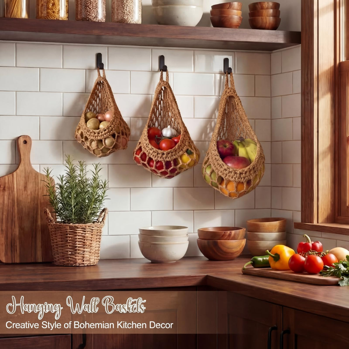 Honeydak stainless steel wall hooks secure the baskets on any wall