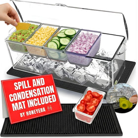 Honeyera chilled condiment server with 80oz ice chamber keeps toppings cool.