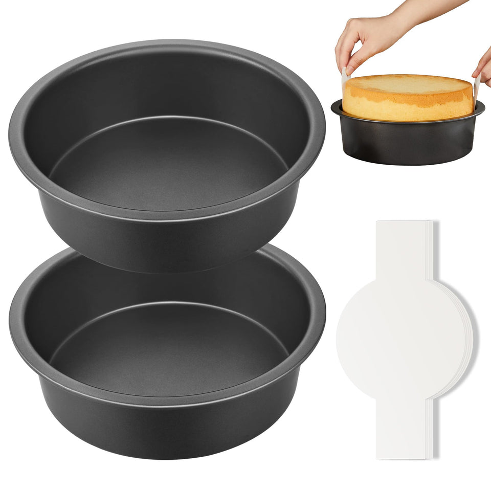 HONGBAKE 8-inch round cake pan set with parchment paper for easy lining