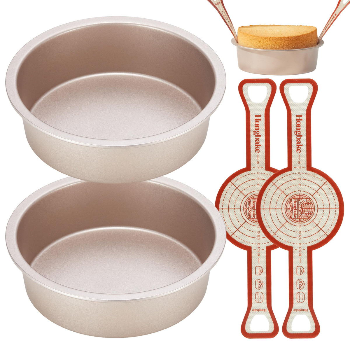 HONGBAKE 8-inch round cake pan exterior view for sturdy multi-pan baking.