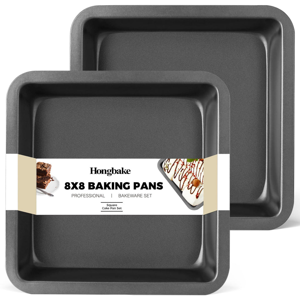 HONGBAKE 8x8 grey nonstick square pan exterior for easy release