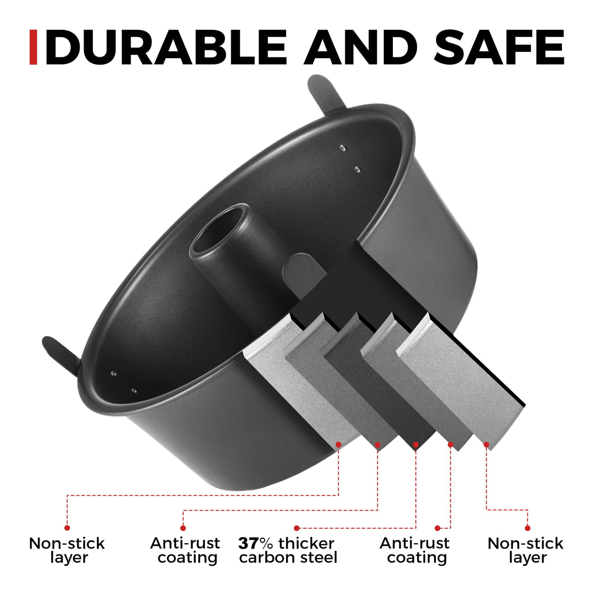 HONGBAKE angel food pan two-piece tube design enables intact release