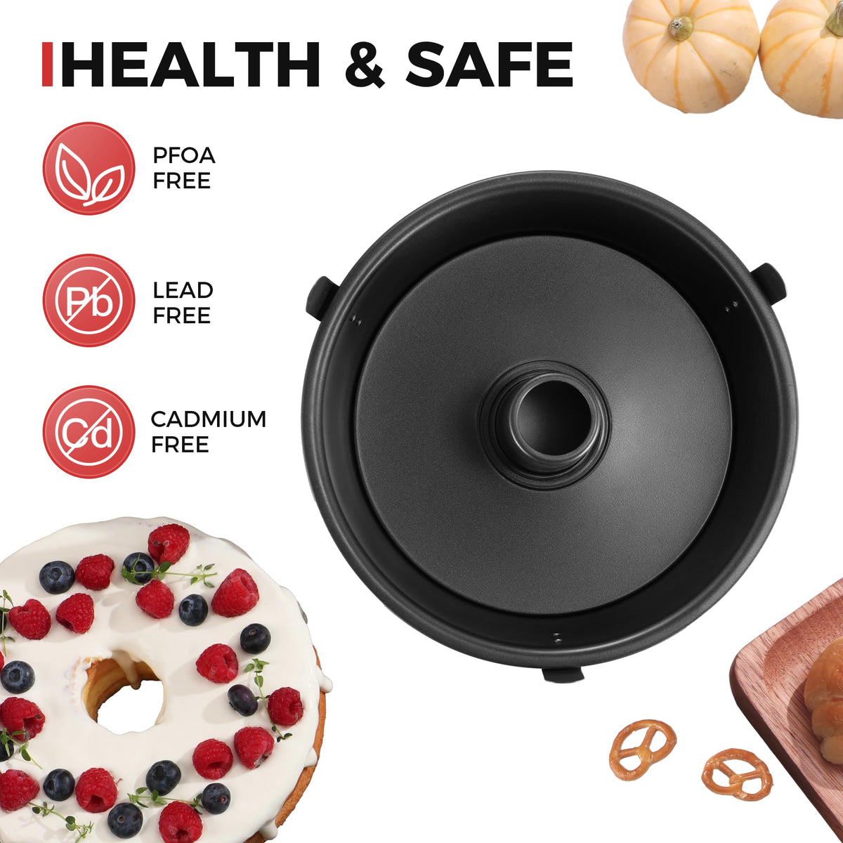 HONGBAKE angel food pan nonstick coating ensures effortless cake release